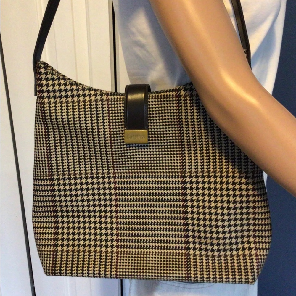 Vintage Lauren Ralph Lauren Brown Plaid Houndstooth Purse Handbag